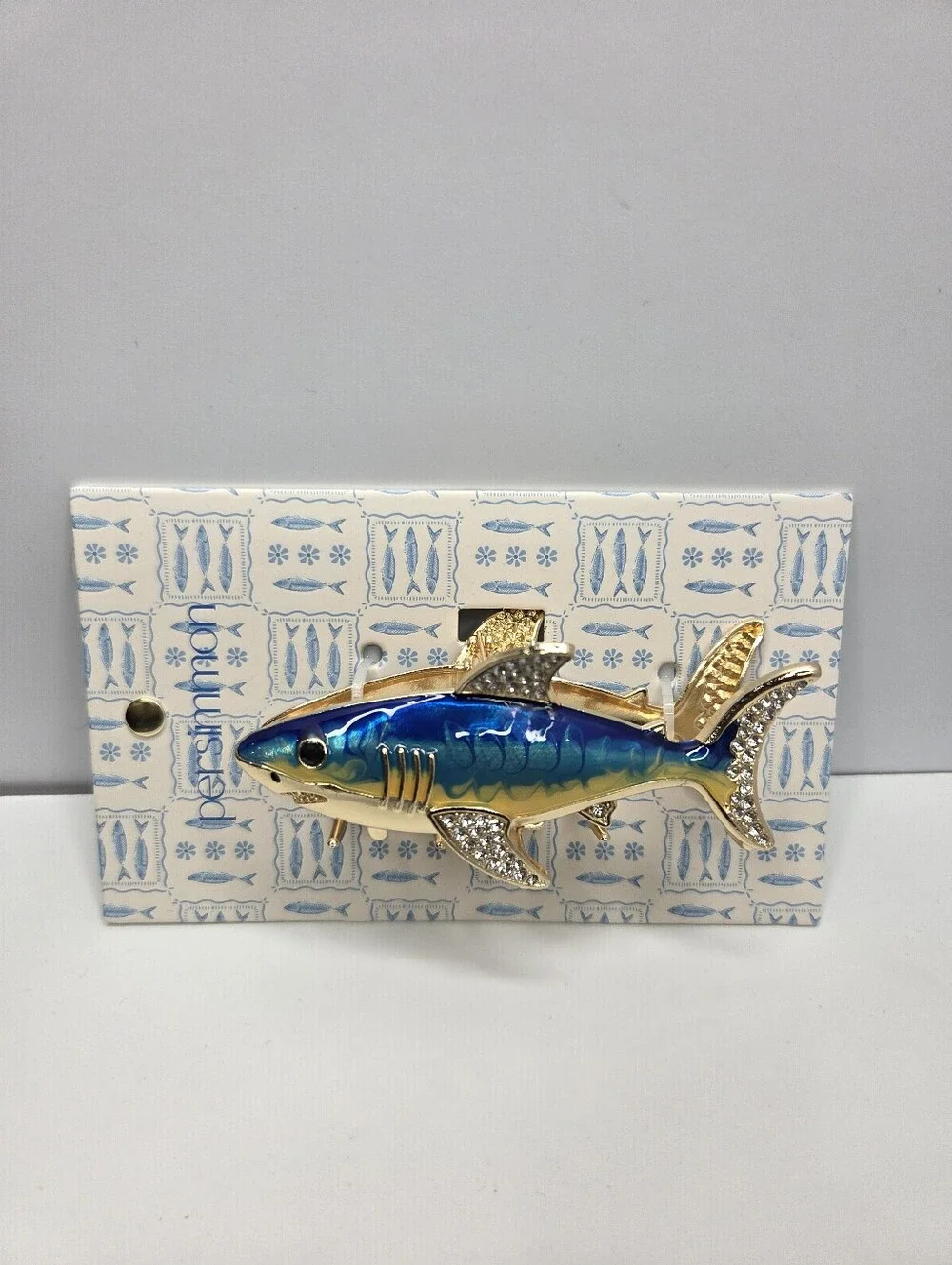 💙▪️Persimmon ▪️Blue & Gold Enamel Fish Hair Metal Claw  Clip